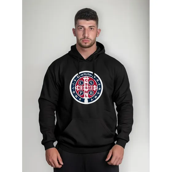 Blusa De Moletom Medalha De São Bento Oração Em Latim Atrás 