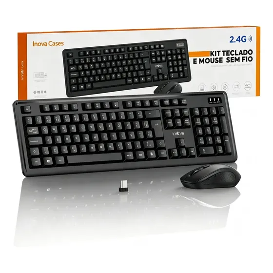 Combo Teclado E Mouse Sem Fio Avançado, Receptor 2.4 GHz, Com Teclado Numérico E Mouse Sem Fio, Para Pc, Windows, Macs, Computadores De Mesa E Laptops Cor Preto, ABNT2