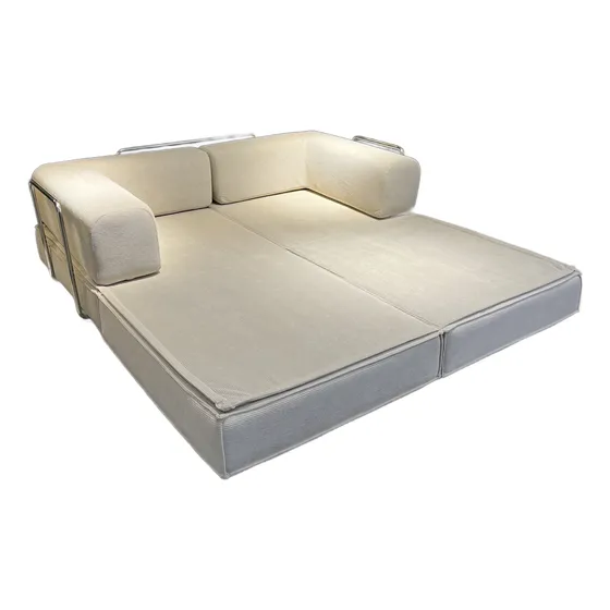 Sofa Modular Transformable 3 En 1 Sofa Cama Alta Elastidad Color Beige Diseño de la tela Rayado