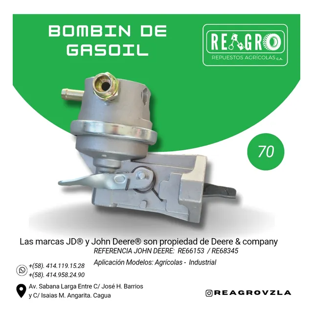 Bomba De Transferencia De Gasoil Re66153/ Re68345 John Deere