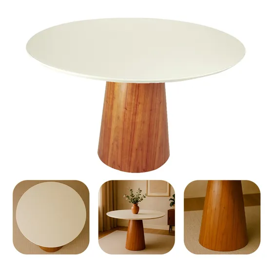 Mesa Sala De Jantar Cone Tampo Laqueado Vidro 100cm Linda