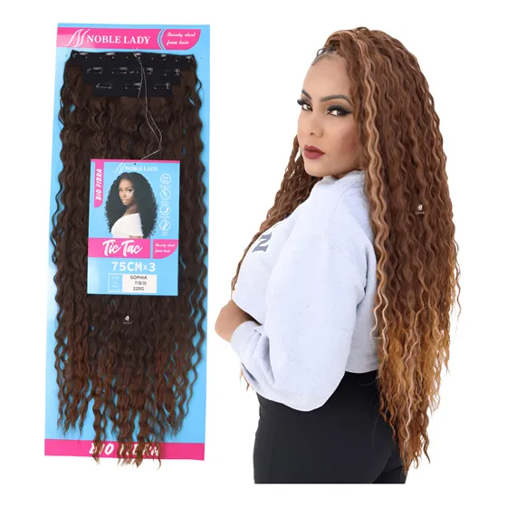Extensão De Cabelo Cacheado Com Presilha De Tic Tac Yan Cor Preto Com Californiana Acobreado T1b/30