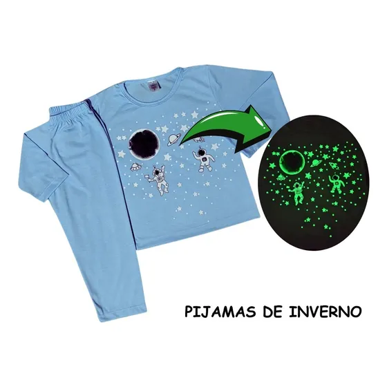 Kit 3 Pijamas - Brilha No Escuro Juvenil Menino Menina