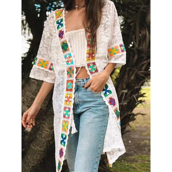 Kimono De Mujer Glasgow De Encaje Flores Bordada Gu1470