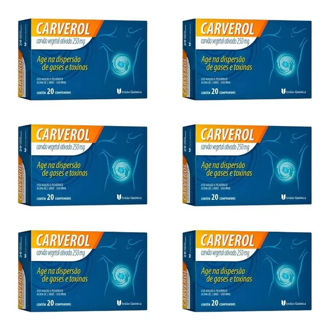 6 Cx Carverol Carvão Vegetal Ativado De 20 Comprimidos Cada
