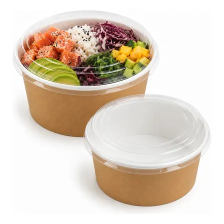 100 Pote Papel Kraft 500ml Tampa Alimentos Delivery Bege/branco