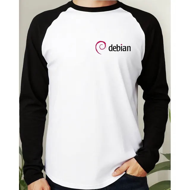 Camiseta Raglan Debian Linux Longa