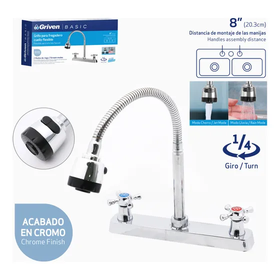 Llave Fregadero Doble Flexible 8'' Griven