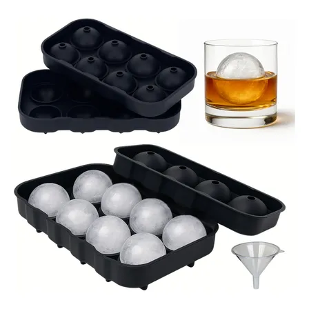 Forma Silicone 8 Gelos Redondos Grandes Negroni Drinks Whisk - Preto