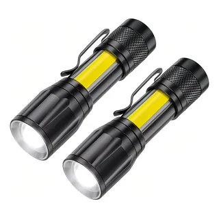 Kit 2 Mini Lanterna Tática Led Cob Forte Usb Recarregável Militar Profissional Com Zoom Cor Da Luz Branco