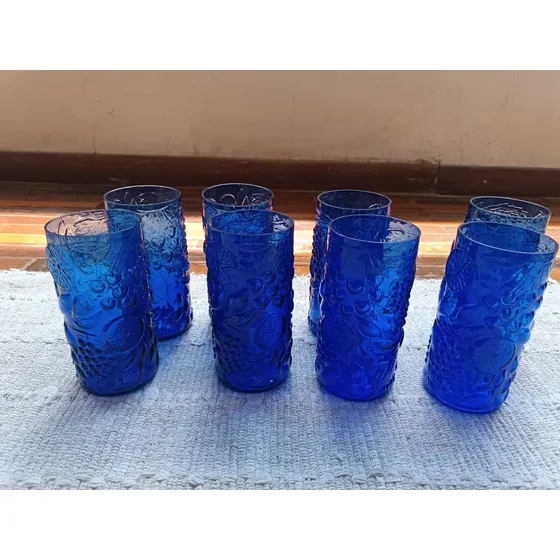 Vasos Largos 8 (ocho)  Icet Arte Murano Azules