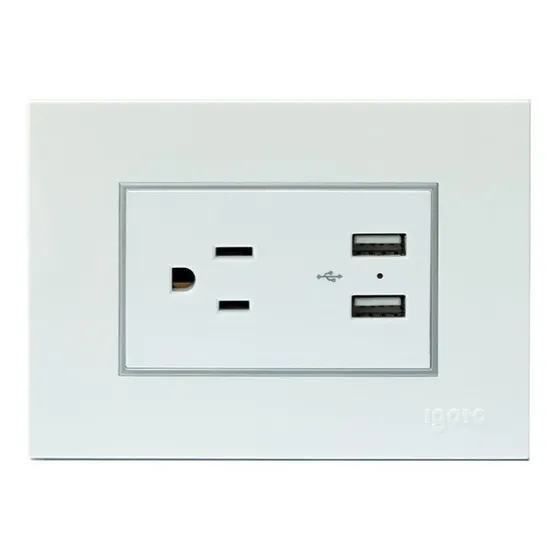 Tomacorriente Sencillo + 2 Usb Blanco Igoto Plus.