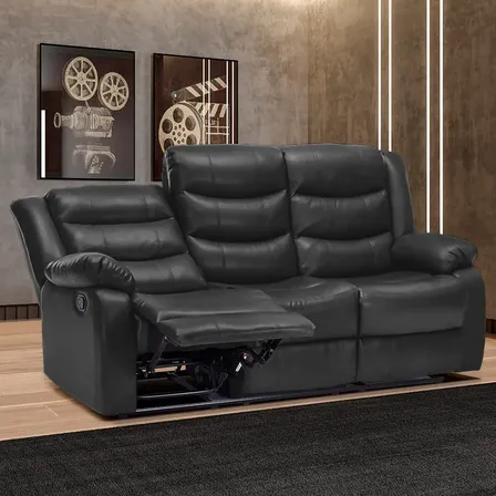 Sofá Cinema 3l Reclinável Massagem Aquecimento Pu Preto