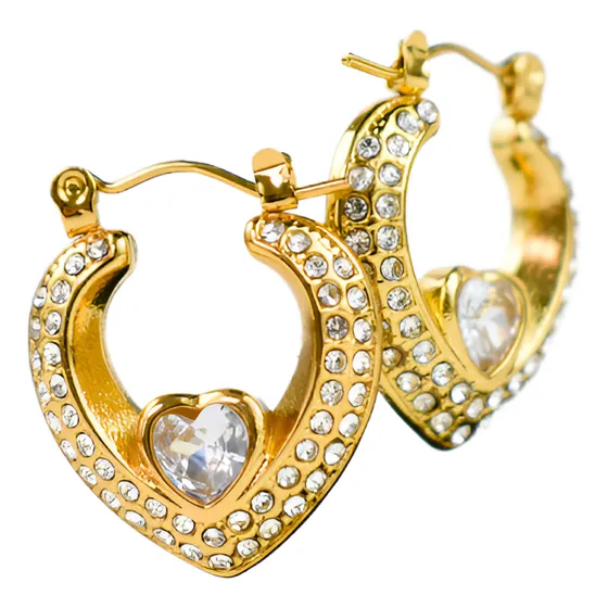 Aros Mujer Colgante Acero Dorado Strass Tendencia Milokita