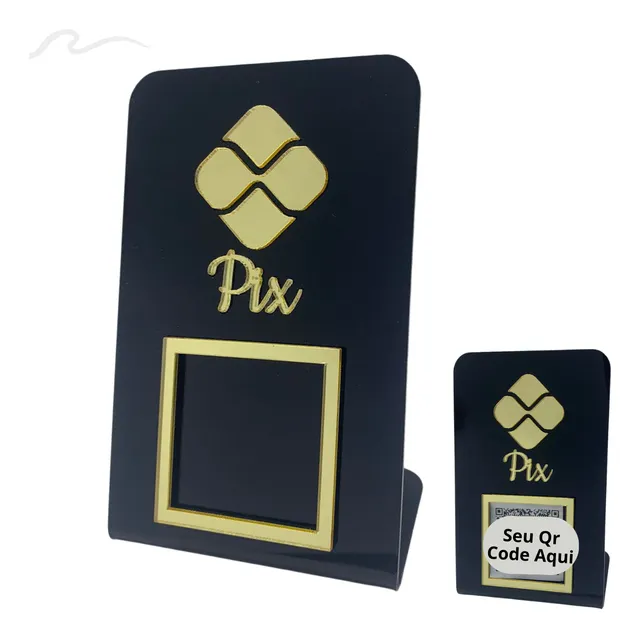 Placa Qrcode Pix Pagamento Comercio Acrilico Preto E Dourado