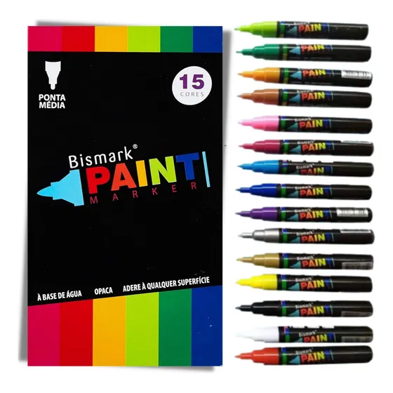 Marcador Tipo Posca 15 Cores A Base Agua Bismark Ponta Fina