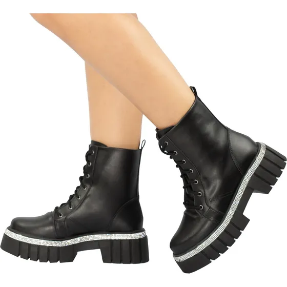 Coturno Tratorado Strass Bota Cano Curto Moda Brilho Cristal