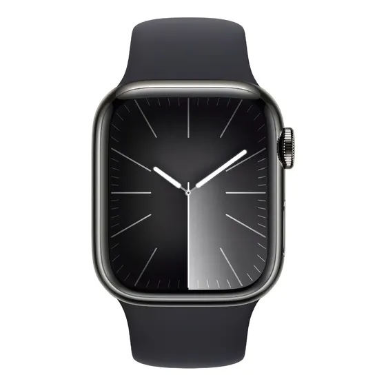Apple Watch Series 9 GPS + Celular • Caja de acero inoxidable color grafito de 41 mm • Correa deportiva color medianoche - M/L - Distribuidor Autorizado
