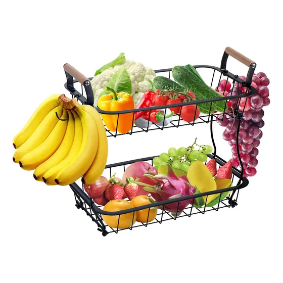 Notakia Moderna Cesta Fruta 2 Nivel Gancho Platano Estante