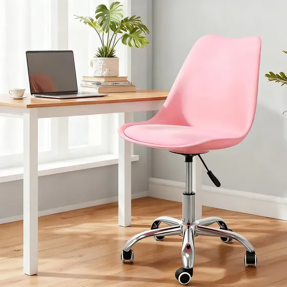 Silla Yajeru Con Ruedas, Silla Acolchada Blanca / Rosa Color Rosa Claro Material Del Tapizado Cuero Sintético
