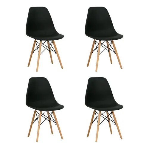 Pack 4 Sillas Eames Empoli Patas Madera Marco Metálico Negra Color Del Asiento Negro