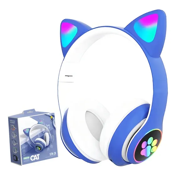Fones de ouvido sem fio para jogos Cat Stn-28 Kitten com luz LED azul