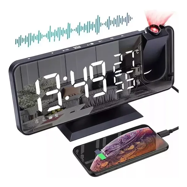 Reloj Despertador Led Con Radio, Proyector Y Pantalla Grande Ycchke