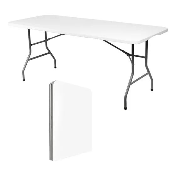 Mesa Plegable Plástica Portátil Tipo Portafolio Para Jardin Eventos y exterior Color Blanco de 180 cm
