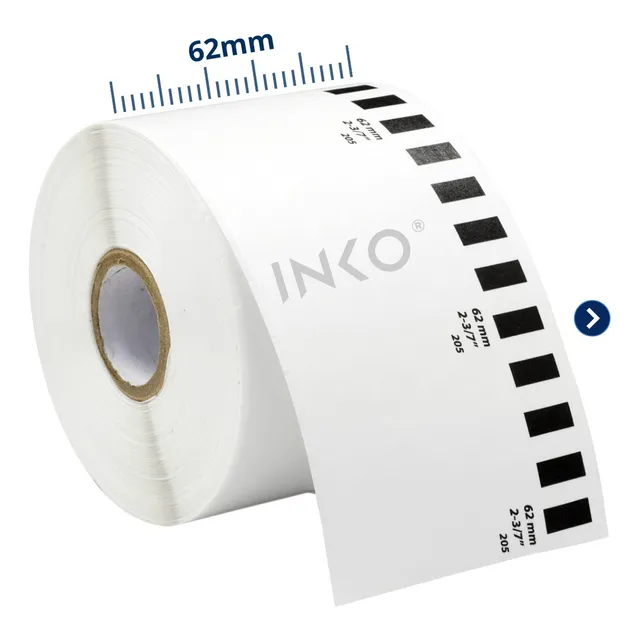 10 Rollos Etiquetas DK2205 INKO compatible con Brother Ql700 Ql800 62mm 30 Mts Color Blanco INKO