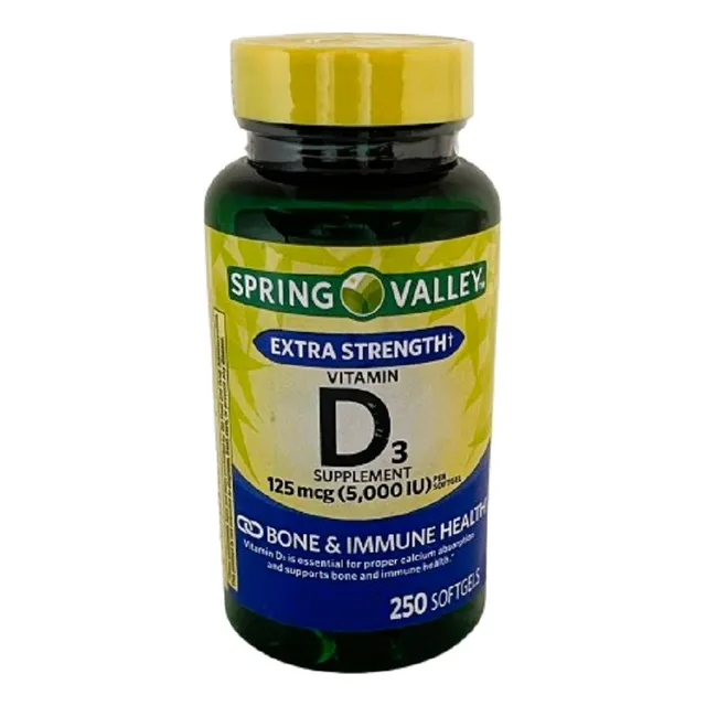 D3 Vitamin 125mcg (5000 Iu)  250softgels  Spring Valley Sin Sabor