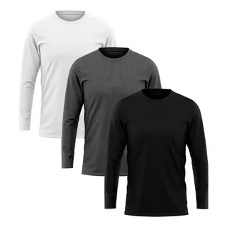 Kit 3 Camisetas Masculina Manga Longa Algodão Premium