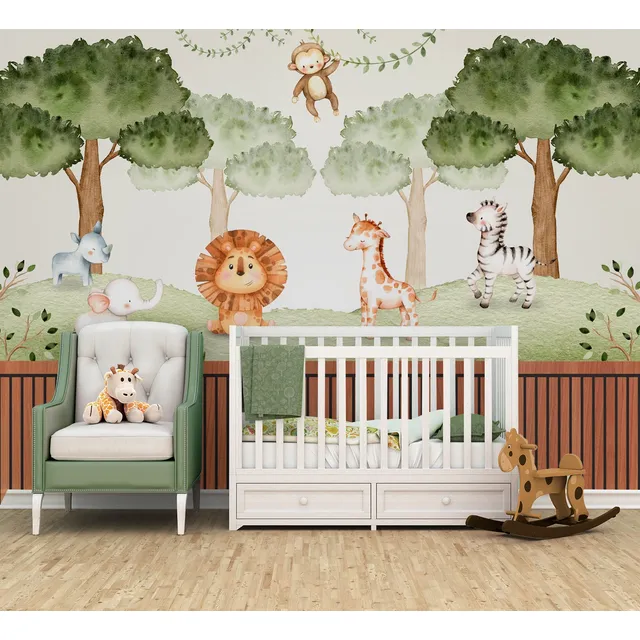 Papel De Parede Infantil Safári Menino Quarto Bebê M2 Pp479