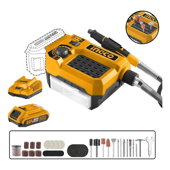 Dremel Moto Tool Fresadora Inalambrico 20v + 40 Piezas Ingco