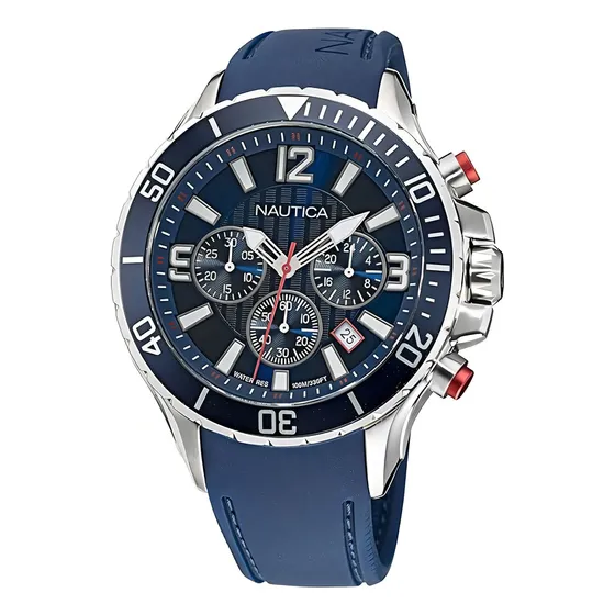 Reloj pulsera Nautica NAPNSS116 con correa de silicona color plateado