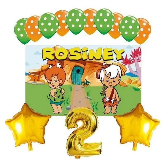 Pebbles Bambam Picapiedra Lona Decorativa Globos Fiesta