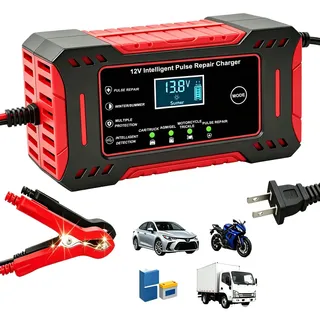 Cargador de Batería Inteligente 12V 6A para Auto,Moto y Camioneta con Reparación de Pulsos