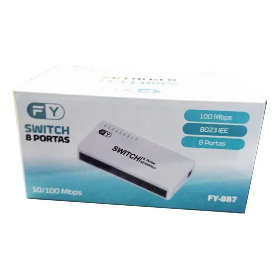 Switch 8 Portas Hub Cabo 10/100/mbps Rede Ethernet Rj45 + Nf