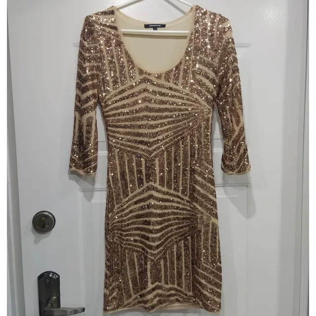 Vestido Corto De Lentejuelas, Dorado, Talla S, Usado