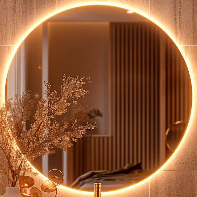 Espelho Redondo 40cm com Iluminação LED Fria para Parede - Ideal para Quarto, Banheiro e Sala, Moldura Lapidada de 40cm, Perfeito para Decoração Espelho Redondo 40cm com Iluminação LED Fria para Parede - Ideal para Quarto, Banheiro e Sala, Moldura Lapidada de 40cm, Perfeito para Decoração