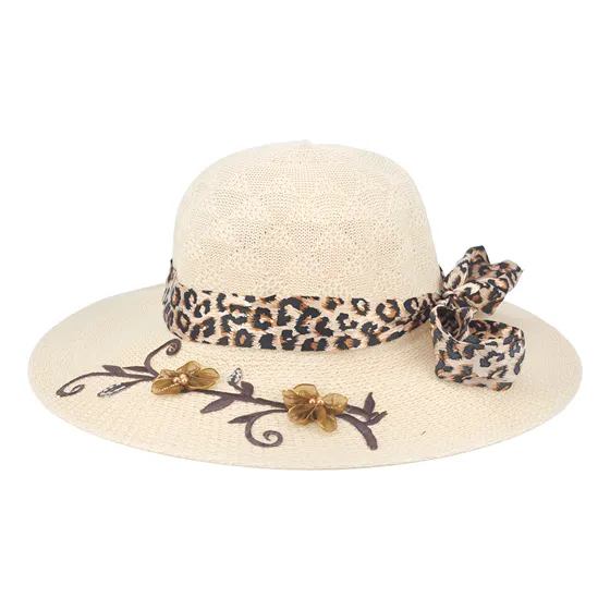 Chapéu Praia Feminino Floppy Aba Laço Estampa Onça Com Borda