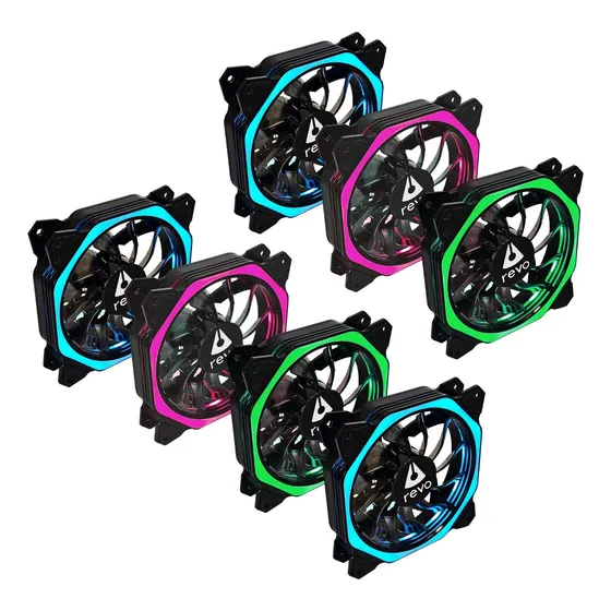 Kit 7 Fans Cooler Preta Argb Rgb Gamer 120mm 3+4 Pinos Revo