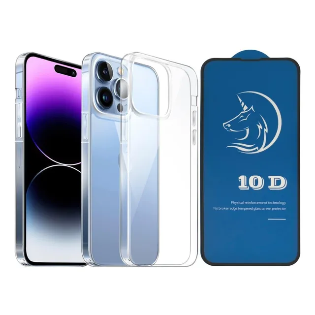 Forro Rígido Transparente + Vidrio Premium Para iPhone
