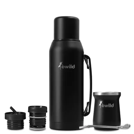 Set Mate Térmico Owild 1000ml Mate 236ml + Tapa Y Bombilla Color Negro Titanium