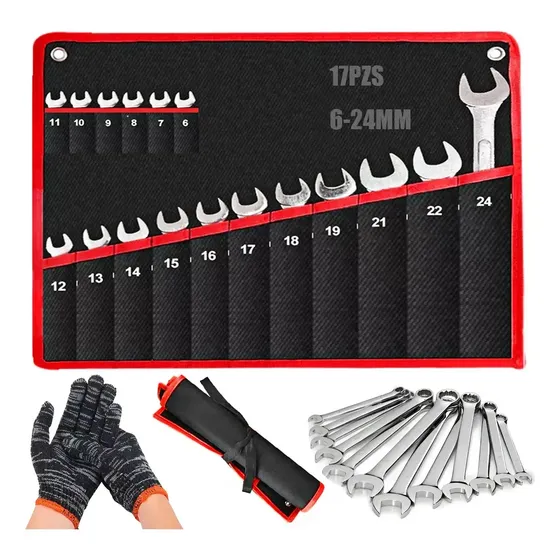 Juego Llaves Combinadas Trinquete 17 Piezas Cromo Vanadio 6-24mm Briofox