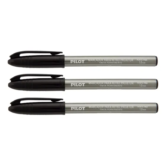 Marcador Caneta Retroprojetor Pilot 1.0mm Fina Preto C/3un.