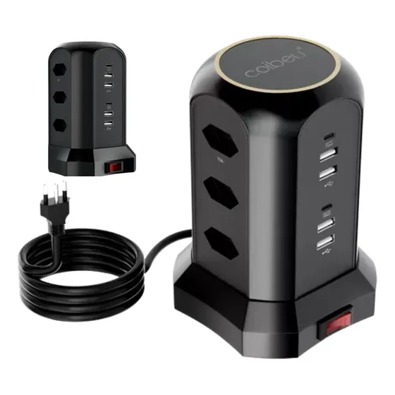 Extensão Tomada De Torre 9tomadas 4usb 2type-c Coibeu Preto