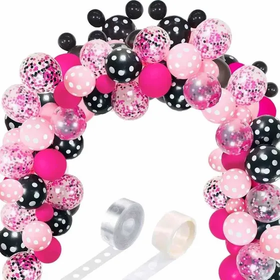 Arco Orgánico De Globos  Lunares Minnie Rosa Cumpleaños