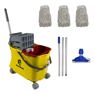 Balde Esfregão Mop Profissional Com Rodas E 3 Refil Esfregão Balde Esfregão Mop Profissional Com Rodas E 3 Refil Esfregão