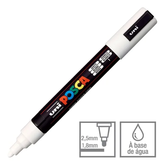 Caneta Posca Artística Uni-ball Medium Line Pc-5m 1.8 - 2.5mm Branca