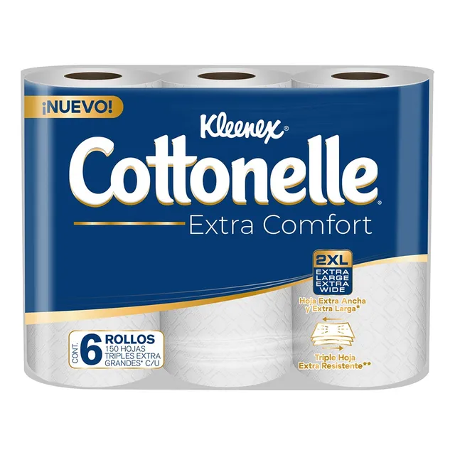 Papel Higiénico Kleenex Cottonelle Extra Comfort 150 Hojas Triples 6 Rollos